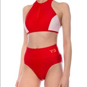 NWT Y-3 Bikini red zipper top high waisted shorts
